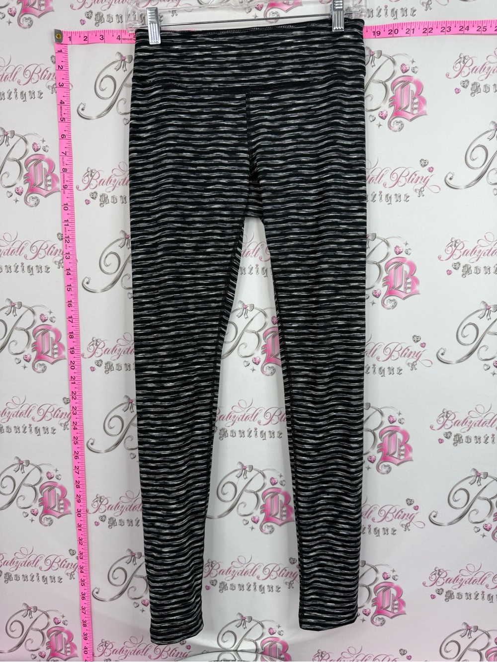 Zella leggings tights stripes Black & Gray Marled Leggings